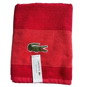 LACOSTE Bath Towel Red 100% Cotton 30”X 52” Large Crocodile NWT